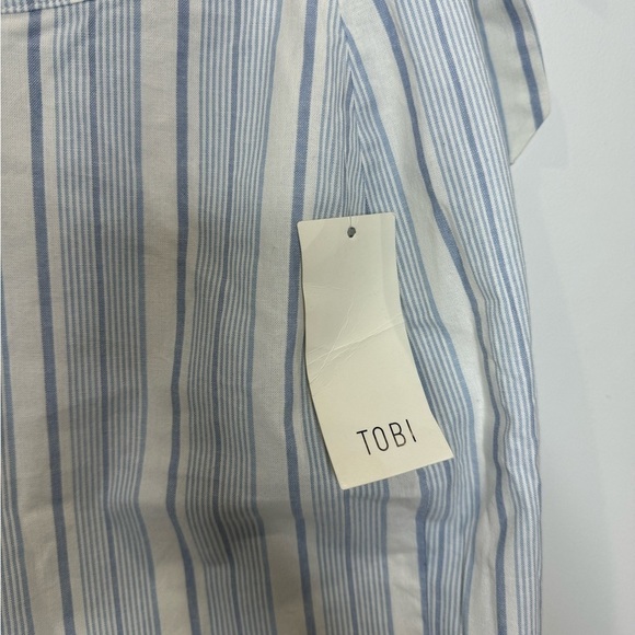 Tobi Blue and White Striped Print Wrap Mini Skirt (S) - Picture 8 of 9